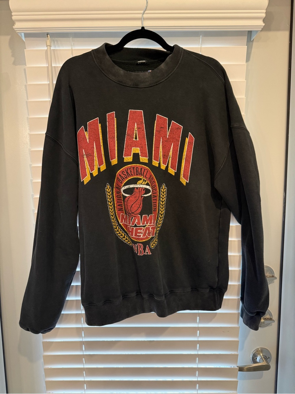 Abercrombie & Fitch Black Crewneck Sweatshirt with Red and Yellow Miami Graphic